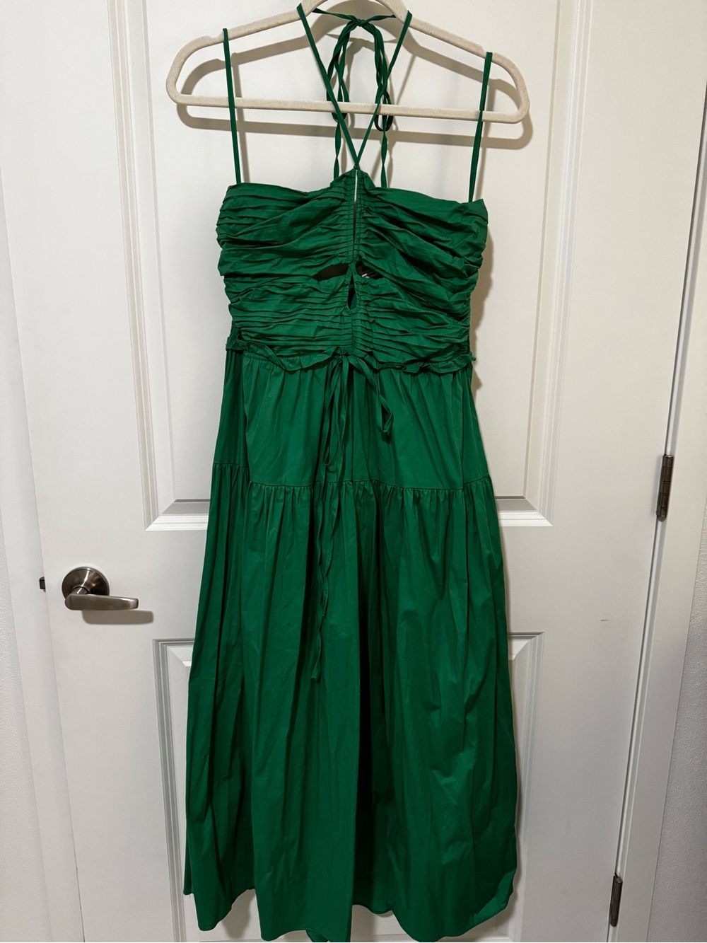 Jason Wu Emerald Green Ruched Halter Midi Dress